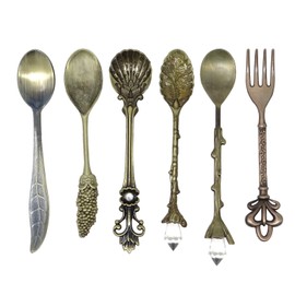 Honbay 6PCS Retro Vintage Royal Style Bronze Carved Mini Cute Coffee Spoon Sugar Spoon Dessert Spoon Tea Spoon Ice Cream Spoon Baby Spoon