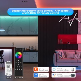 FCOB 5050SMD COB RGBCCT C05W WiFi Control Unit & RC03RFB Remote Control Controller Kit 4 Zones RF 2.4GHz Wireless Group Control PWM RGBCCT (+V R G B C W) 6-Pin LED Strip Neon Rope Light DC12V DC24V