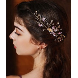 Denifery Bridal Purple Rhinestone Hair Comb Crystal Wedding Headpieces Purple Hair Accessories for Bride Handmade Hair Pieces for Women Girls (Silver)