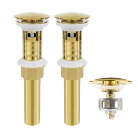 Rackickyer Bathroom Sink Drain, 2 Pack Gold Drain Stopper with Overflow,Pop Up Drain Assembly with Detachable Strainer Basket,Built-in Anti-Clogging Strainer,Stainless Steel