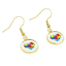 Autism Awareness Earrings Jewelry Autism Support Accessories (Drop Dangle Earring, Gold)