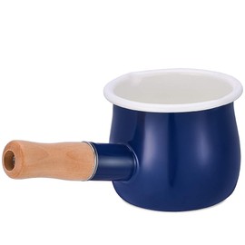 YumCute Home Enamel Milk Pan, Mini Butter Warmer 4 Inch 17 Oz Milk Pot Enamel Sauce Pan Milk Warmer Pot Small Cookware with Wooden Handle, Perfect Size for Heating Smaller Liquid Portions. (Blue)