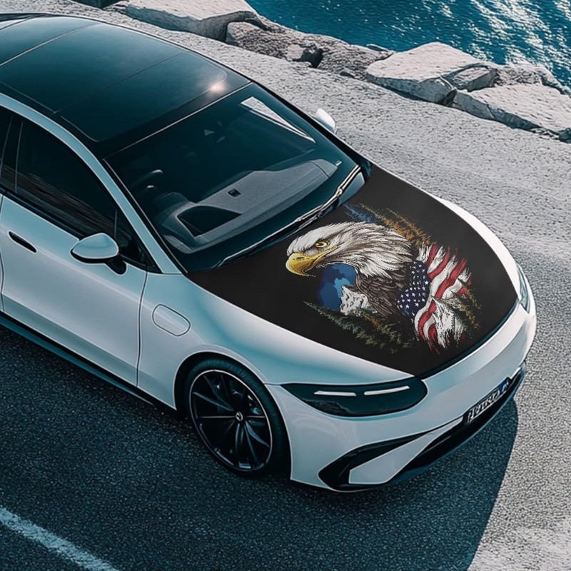 Car Hood Cover Protector American Flag Eagle Design Waterproof Car