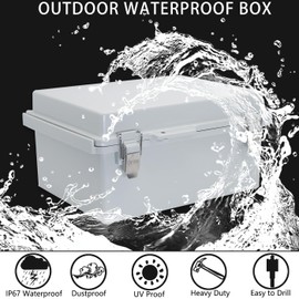 Outdoor Waterproof Box,IP67 ABS Junction Box Electrical Enclosure with Stainless Steel Latch, Hinged Cover Electric Box with Wall Brackets 13.8" Dx9.8 Wx5.9 H