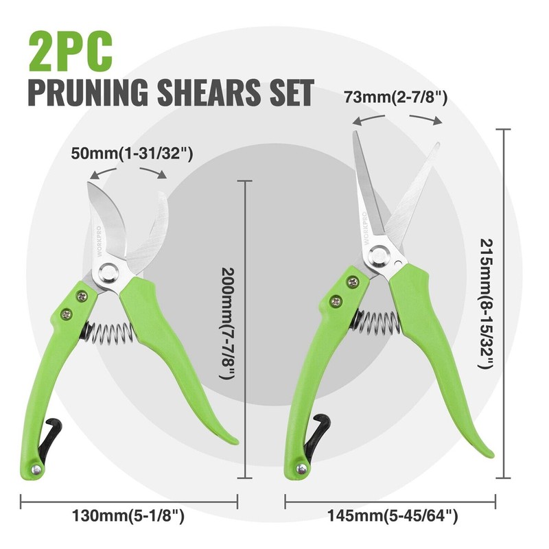 WORKPRO 2-Piece Pruning Shears Set 8" Bypass Garden Shears &