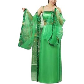 Women's Ancient Traditional Hanfu Costume Sheer Wide Sleeve Han Dynasty Princess Fancy Dress Chinese Party Outfit (52# Green, One Size)