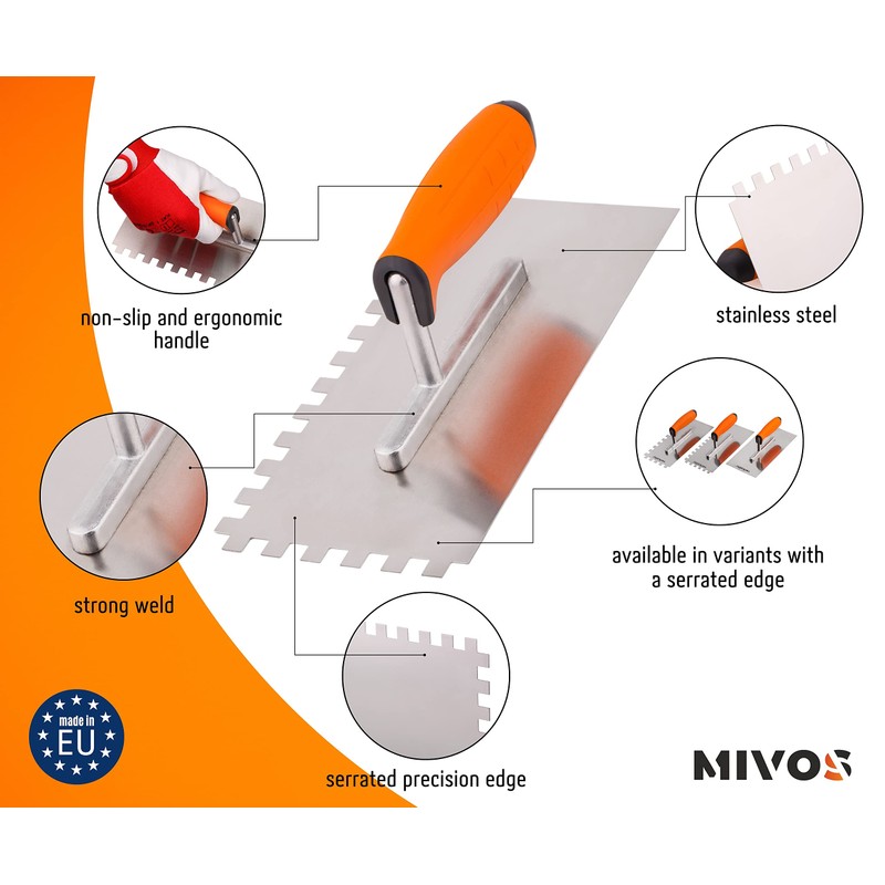 Mivos Professional Smoothing Trowel 10 x 10 mm - Stainless