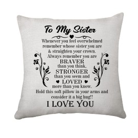 Hasodeo Sister Presents Cushion Cover 45 x 45 Sister Gifts from Sister Brother Christmas Birthday Gift Throw Pillow Cases Decorative Square Cushion Cover for Soft Home Decor (Sister)