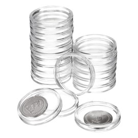 sourcing map 20 Pcs 32mm Silver Dollar Coin Holders, Plastic Coin Capsule Covers Acrylic Clear Round Coin Collection Supplies Container for Silver Coin Protectors or NFC Tag