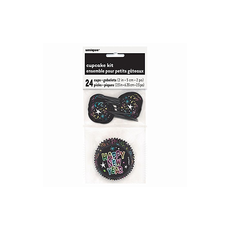 Unique New Year Confetti Cupcake Kit, 2", Black
