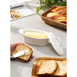 3PCS Large Butter Dish with Lid, Porcelain Butter Keeper with Water Line, Butter Container for Countertop Kitchen Storage