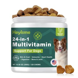HEYISME Dog Multivitamin, Glucosamine Chondroitin for Dogs, Dog Vitamins and Supplements, Probiotics, Krill Oil for Hip & Joints, Skin, Coat, Immune Health, Heart, Digestion (120 Chews, Chicken)