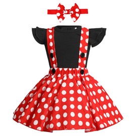IBTOM CASTLE - Disfraz de tutú de lunares para bebé niña princesa fiesta de primer cumpleaños, vestido con falda de tirante general, diadema, Negro + rojo, 18-24 Meses