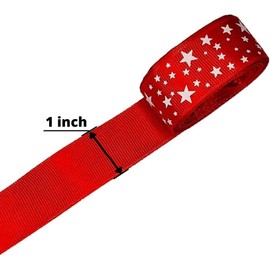 Stars Printed Grosgrain Ribbon 5 Yards 1 Inch- Red Solid Grosgrain Ribbon with White Stars -Perfect for Crafts - DIY Hair Accessories - Bows - Sewing - Gift Wrapping - Home Decoration