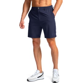 Pinkbomb Men's Golf Shorts with 6 Pockets Stretch Quick Dry Hiking Work Dress Shorts for Men (Navy, Medium)