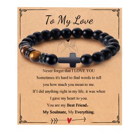 BABORI To My Love Christian Easter Gifts Cross Bracelet for Men Father's Day Birthday Graduation Anniversary Christmas Christian Black Tiger Eyes Beads Bracelet Gift for Man