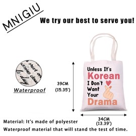 MNIGIU Finger Heart Tote Bag Korean Lover Gift Korean Obsessed Gift Korean Tv Fans Gift Korean Drama Addicts Handbag, Unless It's Korean, Large