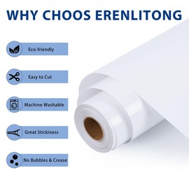 RENLITONG White HTV Iron on Vinyl 12Inch by 50ft Roll HTV Heat Transfer Vinyl for T-Shirt HTV Vinyl Rolls for All Cutter Machine - Easy to Cut & Weed for Heat Vinyl Design