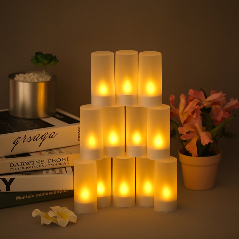 12pcs/set Rechargeable LED Flickering Flameless Candles Tealight Candles Lights with