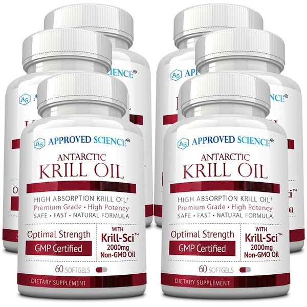 Approved Science® Krill Oil - 2000mg Antarctic Krill Oil, 650mcg Astaxanthin - Support Cardiovascular, Cognitive, and Joint Health - 60 Softgels Per Bottle - 6 Month Supply