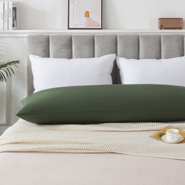 WhatsBedding Body Pillow Cover Cotton Fabric, Long Pillow Case Breathable & Skin-Friendly, Envelope Closure - Olive Green (21x54 inch)