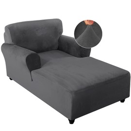 FantasDecor Velvet Chaise Lounge Cover Stretch Double Arm Chair Slipcover for Living Room Bedroom Soft Plush Fabric Machine Washable, Grey