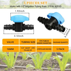 Gardrip 5 Pack 1/2 Inch Drip Irrigation Valve: 1/2 in. in-Line Shut Off Valve...