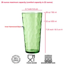 KOXIN-KARLU Mixed Drinkware 26-ounce Plastic Tumbler Acrylic Water Glasses, set of 6 Green