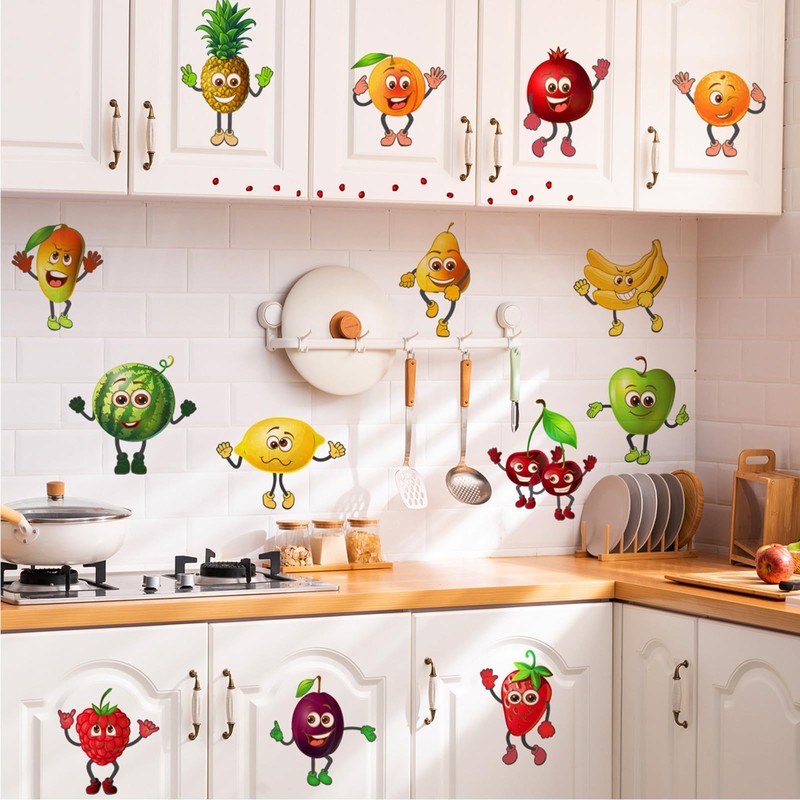 4 x Wall Stickers Kitchen Fruit Funny Fruit Wall Stickers