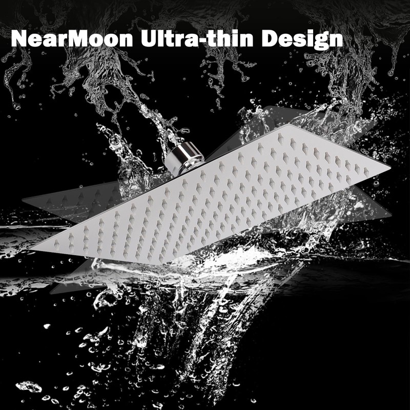 Rain Shower head, NearMoon High Flow Stainless Steel Rainfall ShowerHead,