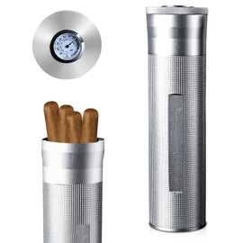 Stainless Steel Cigar Humidor, Cigar Case with Hygrometer, Cigar Humidor, Travel Humidor Tube for 3 to 4 Cigars, Portable Cigar Case, Cigar Humidor for Short Trips