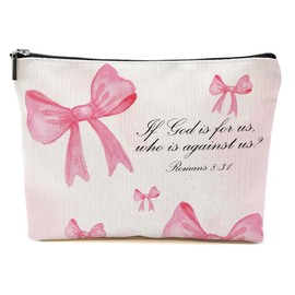 Bible Verse Makeup Bag for Women, Coquette Pink Bow Portable Travel Organizer Toiletry Pouch Cosmetic Bag with Zipper, Inspirational Roomy Makeup Bags Travel Accessories, Christian Gifts 3
