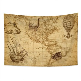 YONGFOTO 180x160cm World Map Tapestry Wall Hanging, American Continent Industrial Age Invention Blanket for Room Decor, Old Century Adventure Historical Discovery for School Class Room Dorm