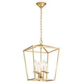 ANJIADENGSHI ​​Vintage Lantern Pendant Light 4 Light Lantern Chandelier Farmhouse Gold Pendant Light for Kitchen Island Entryway Dining Room Hallway Bar Cafe(Bulbs Not Included)
