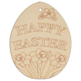 10x Wooden Easter Egg with Happy Easter Text Craft Shape 3mm Ply(12 x 9.6cm,Hole Top Centre)