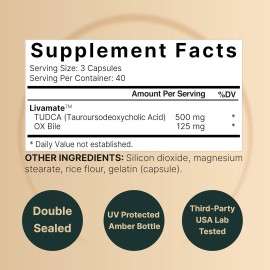 NatureBell TUDCA 500Mg with OX Bile 125Mg per Serving, 120 Capsules – Bile Salts Support, H