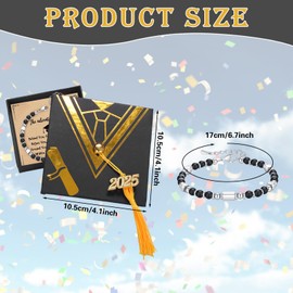 Graduation Bracelets, Graduation Gifts for Her with Card Cap Box Class of 2025 Inspirational End of Year Presents for Students Primary High School Graduates (Black Frosted Stone)