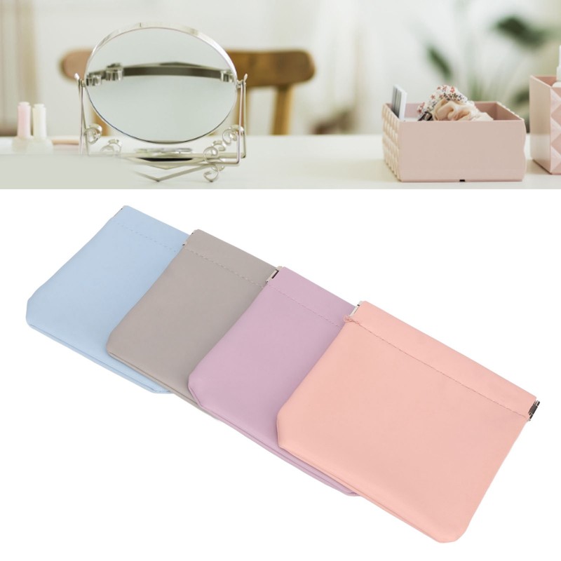 4 Colors Mini Lipstick Storage Bag Automatic Closure Portable PU