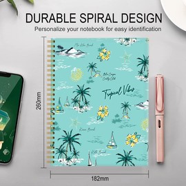 FVBAO Spiral Journal Notebook for Women,A5 College Ruled Notebooks 6"x 8.4", 120 Pages Lined Journal with Premium Thick Paper,Perfect for School Office Home Gifts(Tropical Beach)