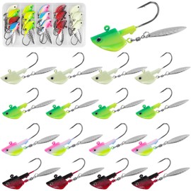 Underspin Jig Heads,Fishing Lures Jig Head Hooks Willow Blade Jigs Lure Ultra Sharp Hook Crappie Jigs Fishing Swimbait Jig Heads Hook for Trout Bass Crappie with Tackle Box (0.25oz (7g) - 16 Pack)