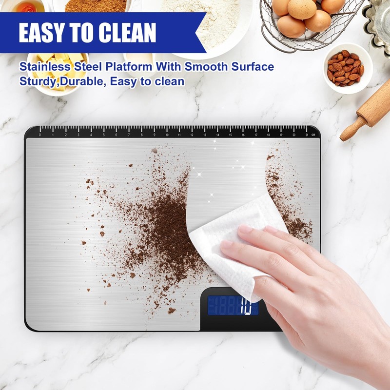 Digital Kitchen Scale, 33lb Capacity, Stainless Steel & Tempered Glass,