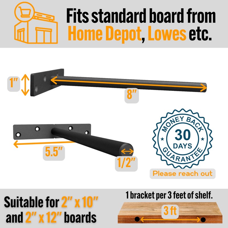 EVALD Heavy Duty Floating Shelf Bracket | 8-Inch Floating Mantel