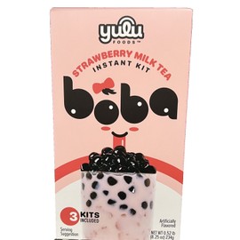 Yulu Foods Instant Boba Strawberry Milk Tea Instant Kit Makes 3 Drinks 8.25 oz