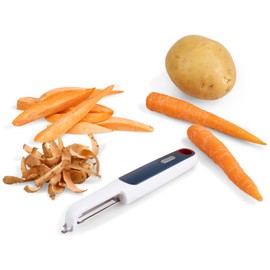 Zyliss Smooth Glide Swivel Peeler - Precision-Honed Hardened Steel Blade for Effortless Peeling, Adapts to Curved Surfaces, Strong Stainless Steel Tip, Includes a Protective Blade Cover - White/Grey