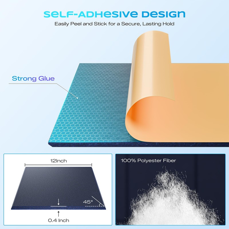 12 Pack Self-Adhesive Acoustic Panels, 12" X 12" X 0.4"