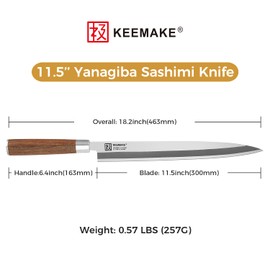 KEEMAKE Sashimi Sushi Knife Japanese - 11.5 inch Yanagiba Knife Japanese VG10 Stainless steel Single Bevel Blade, Perfect Rosewood Handle Filleting & Slicing Knife
