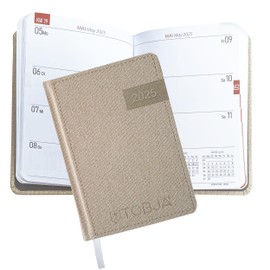 TOBJA Pocket Calendar 2025 A6 Denim - 1 Week 2 Pages, Robust Hard Cover, Pocket Calendar 2025 Small, Holidays & Holidays, Ribbon Bookmark, Calendar Preview 2026, Calendar 2025 A6 [Denim]