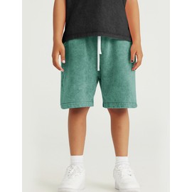 Flygo 2 Pack Boys Girls Cotton Shorts Acid Washed Active Pull On Jogger Shorts Kids Casual Athletic Loose Fit 5-14Y(Black+Green-M)