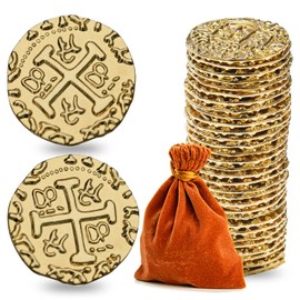 Prefdo Metal Pirate Coins, 35PCS X Large Gold Treasure Coin Set Spanish Doubloon Replicas Fantasy Metal Coins Pirate Gold Coins for Board Games Tokens Pirate Party Cosplay