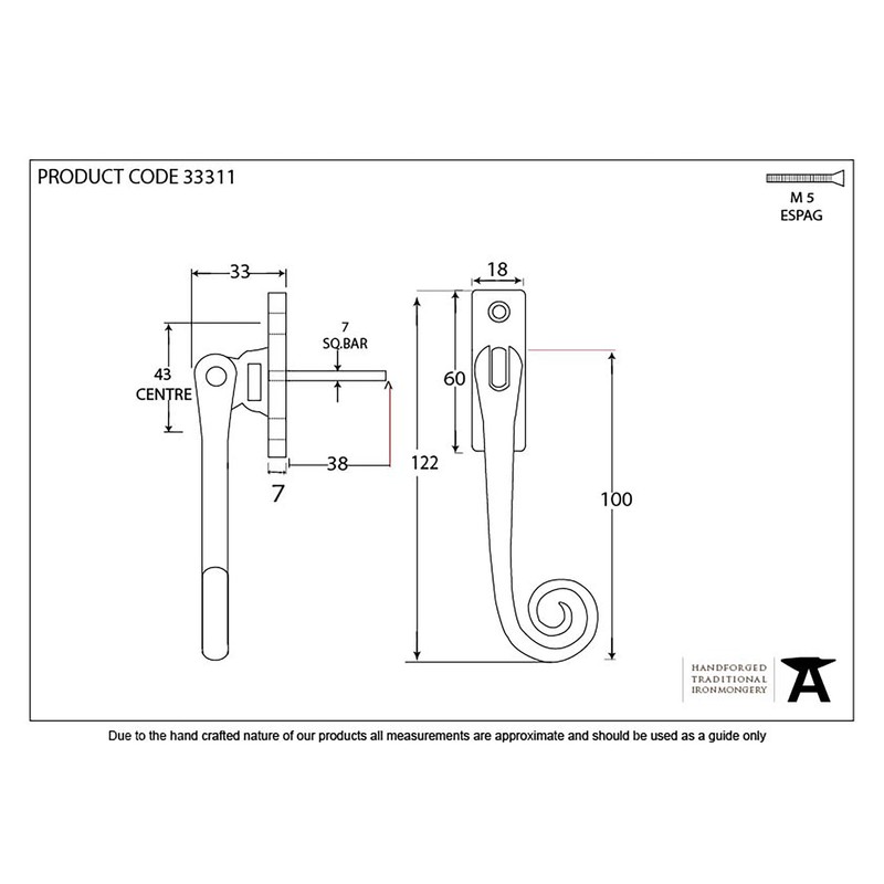 From The Anvil Polished Brass Slim Monkeytail Espag - RH